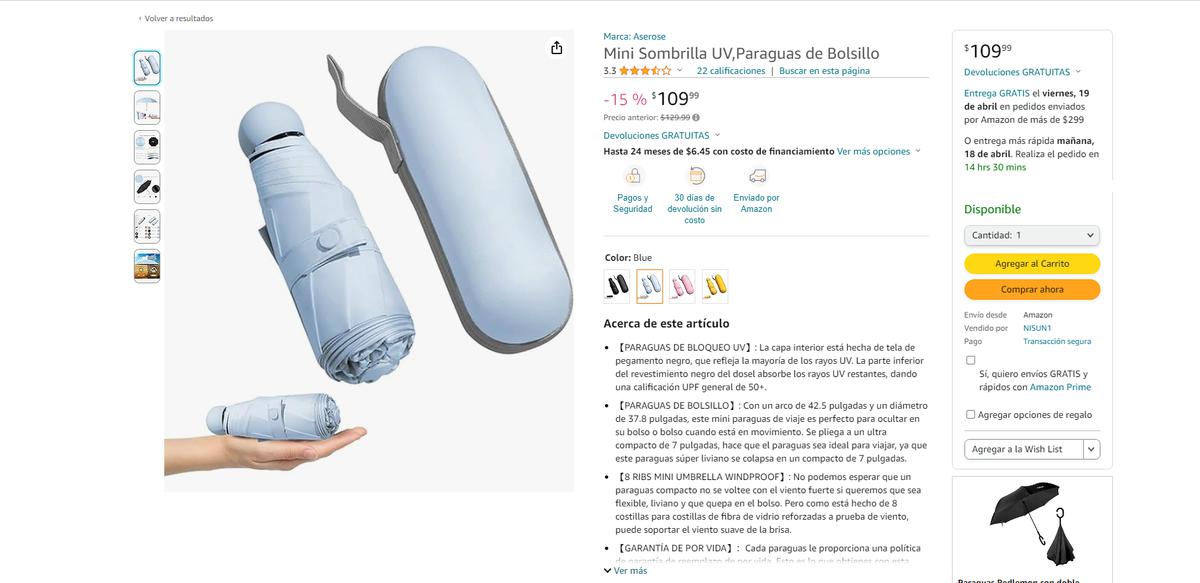 Mini sombrilla | Esta mini sombrilla de Amazon te encantará. (Amazon)