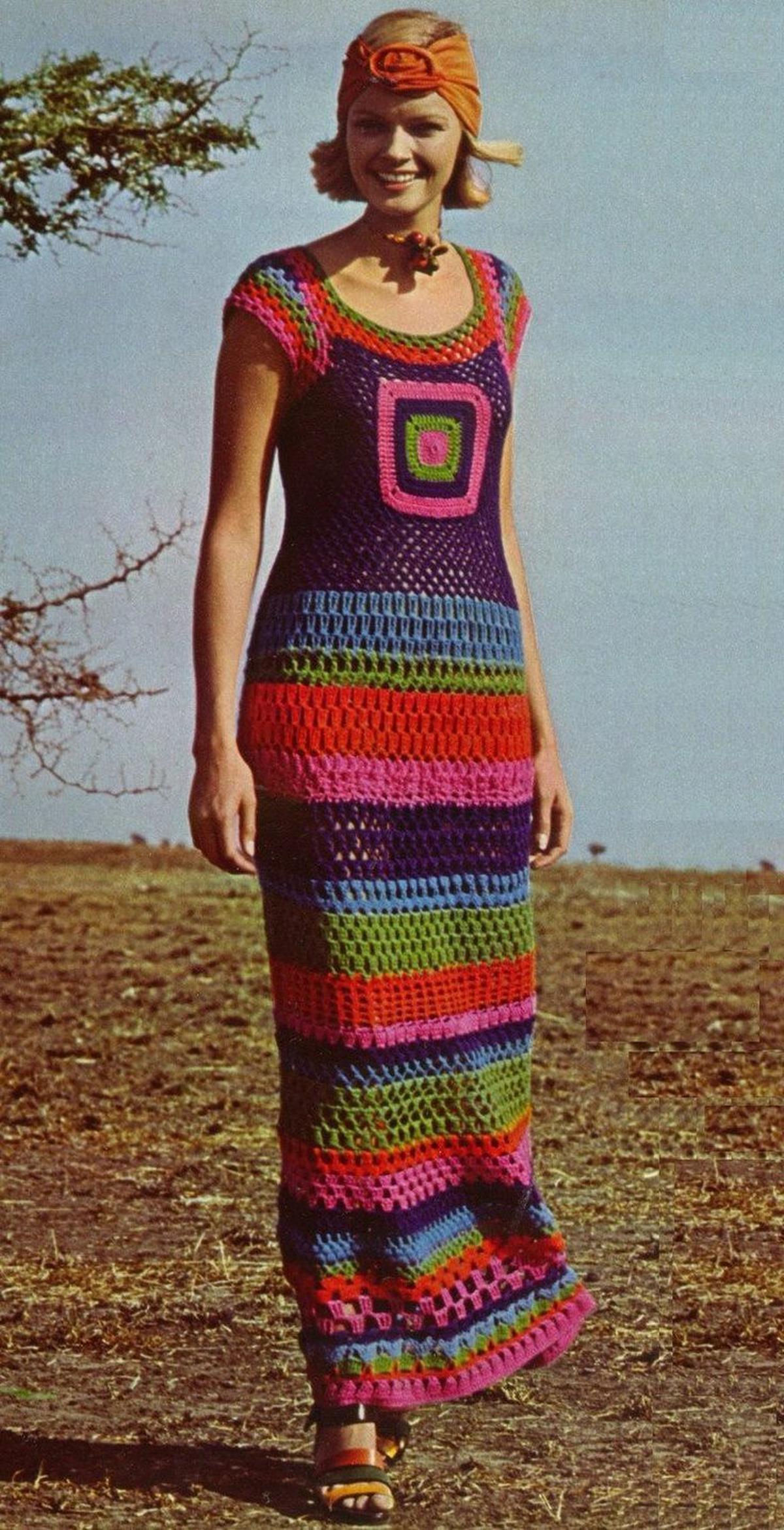Tejido a crochet en los 60s. | Vestido a crochet de los años 60s. (Especial: Pinterest).