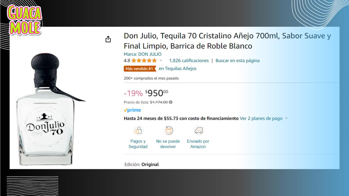 Amazon | El precio del Tequila Don Julio 70 (Amazon).