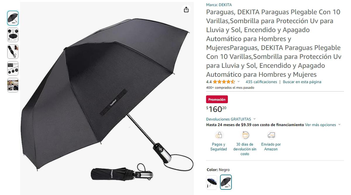Paraguas DEKITA. | Está calificado por 4.5 estrellas.(Amazon.com).