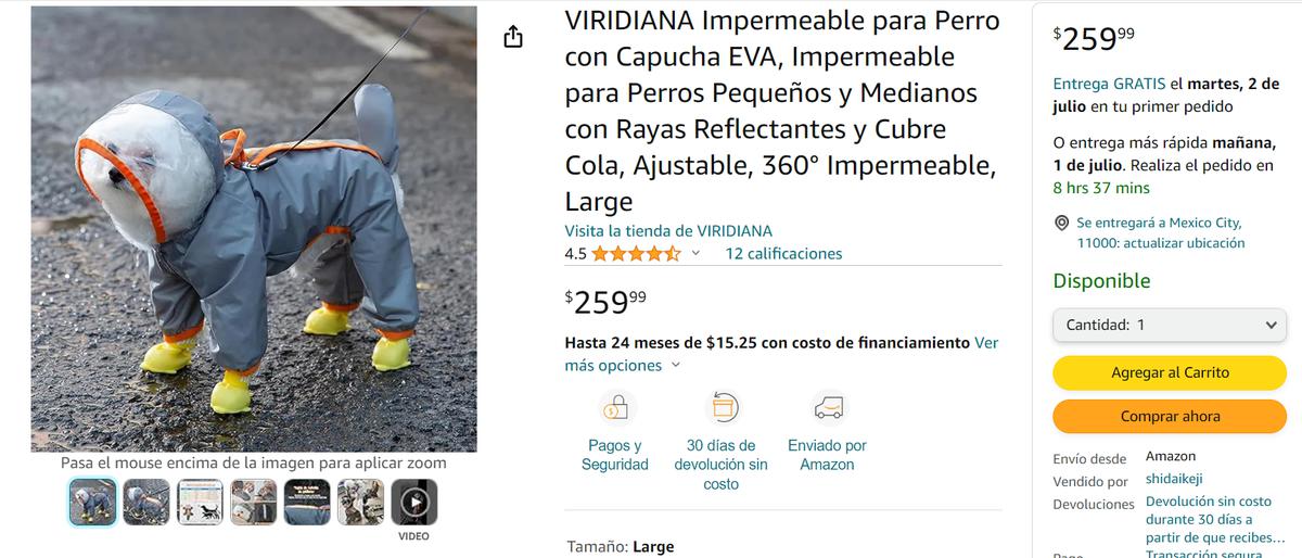 Impermeable Viridiana. | Enamórate de este impermeable de Amazon perfecto para razas pequeñas y medianas. (Especial: Captura de pantalla).