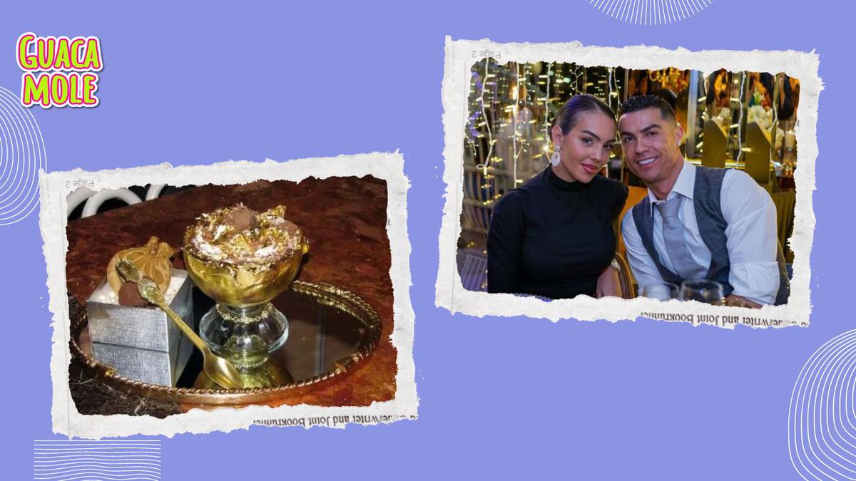 Cristiano Rolando y su esposa comen un helado con oro. | ¿Quién dijo que el lujo no se come? te chismeamos el helado con oro que el jugador más icónico de Portugal come con su esposa. (Especial: @cristiano).
