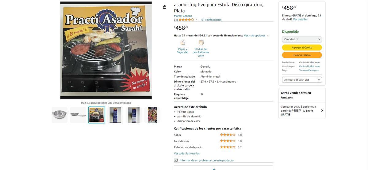 Practi asador Amazon | El asador para estufas se volvió popular en los últimos años. (Amazon)
