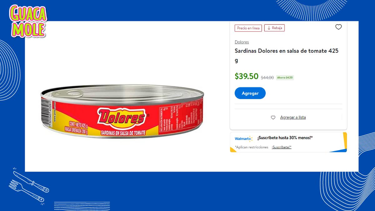 Sardina | precio de la sardina en Walmart (walmart.com).