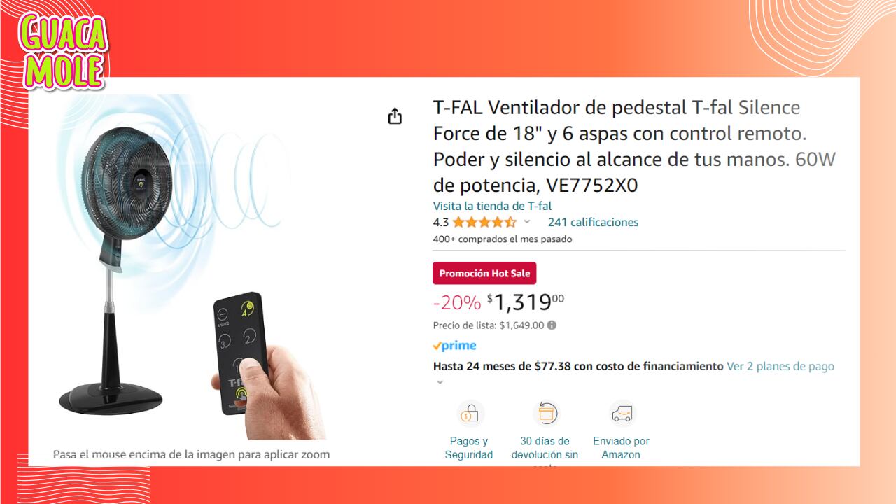 Un ventilador con control remoto que te mantendrá fresco (Amazon).