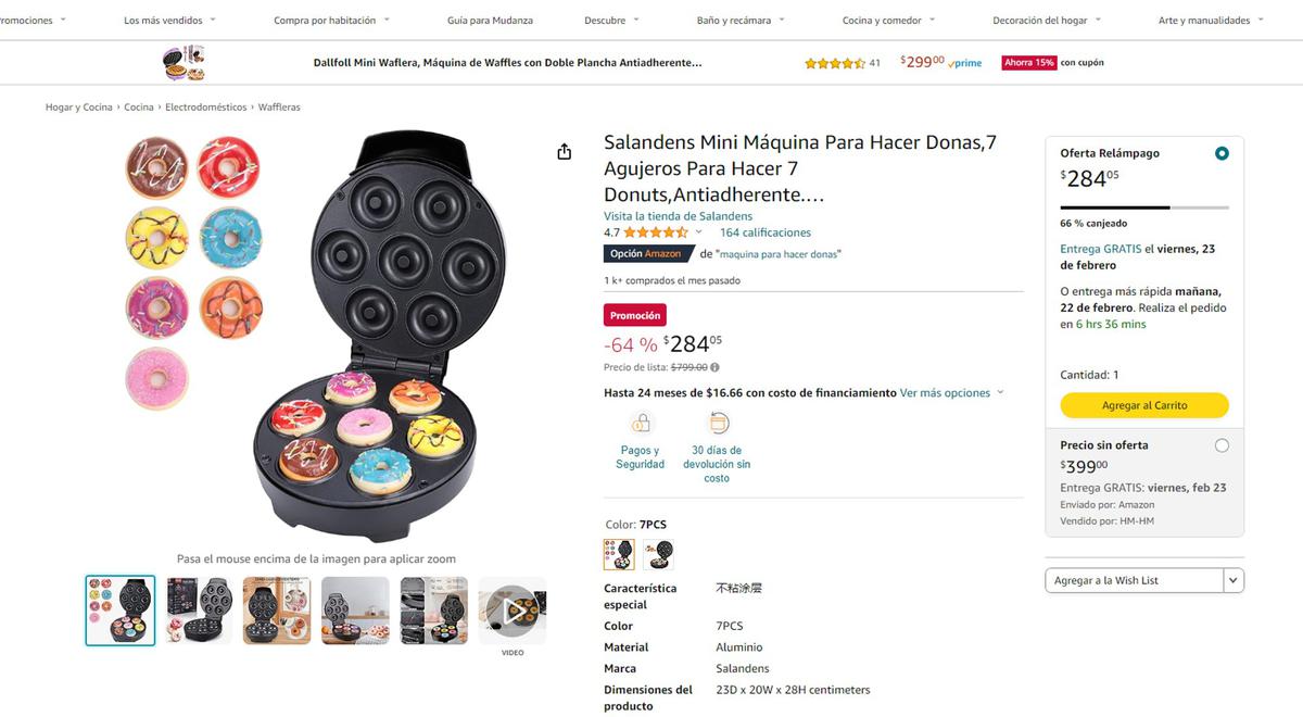 maquina de minidonas | Amazon tiene una increíble oferta en este electrodoméstico. (Captura de pantalla)