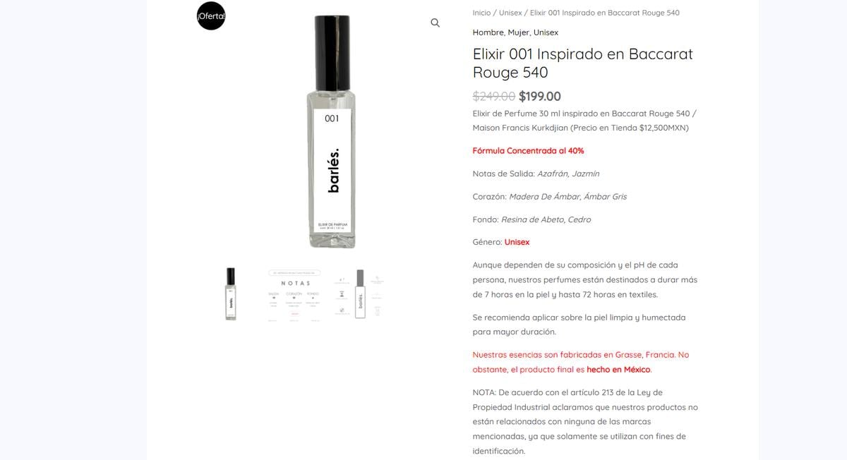 Perfume Belinda | Perfume inspirado en la fragancia que usa Belinda, el Baccarat Rouge 540. (barles)