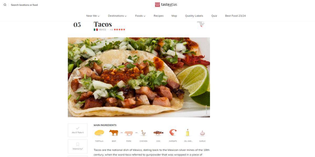 Tacos, Taste Atlas | Taste Atlas posicionó a los tacos de México como los mejores platillos callejeros del mundo. (Taste Atlas)