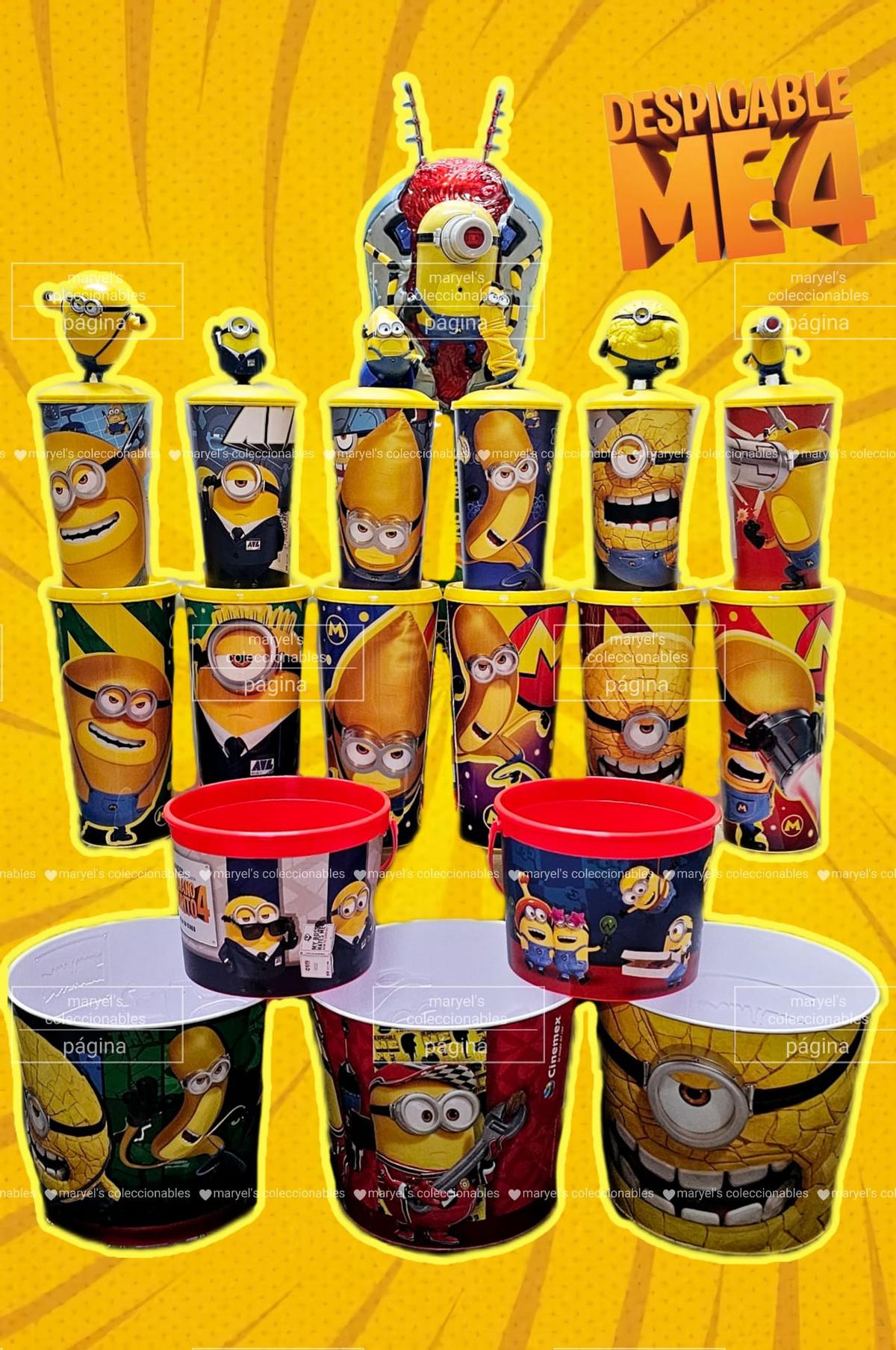 Coleccionables de Cinemex | Estos son los vasos, palomeras y cubetas coleccionables de los Minions de 'Mi Villano Favorito 4' de Cinemex. (Facebook/Maryel's coleccionables)