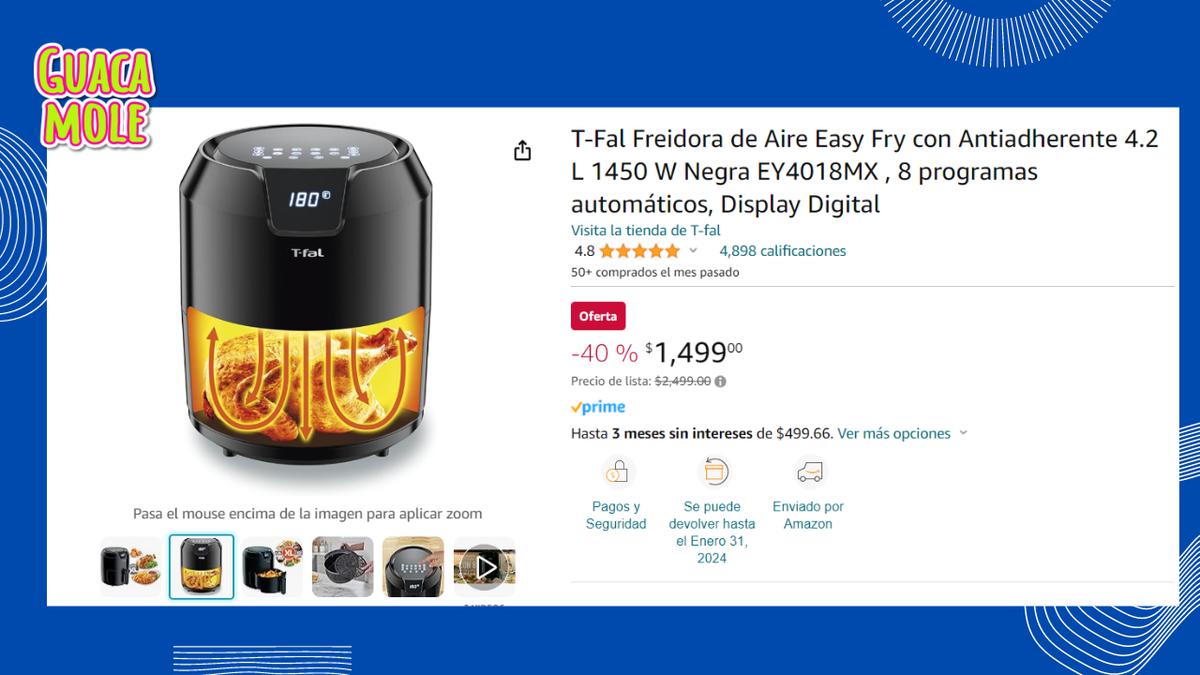Freidora de aire | Una de las freidoras de aire mejor valoradas en Amazon (amazon.com).