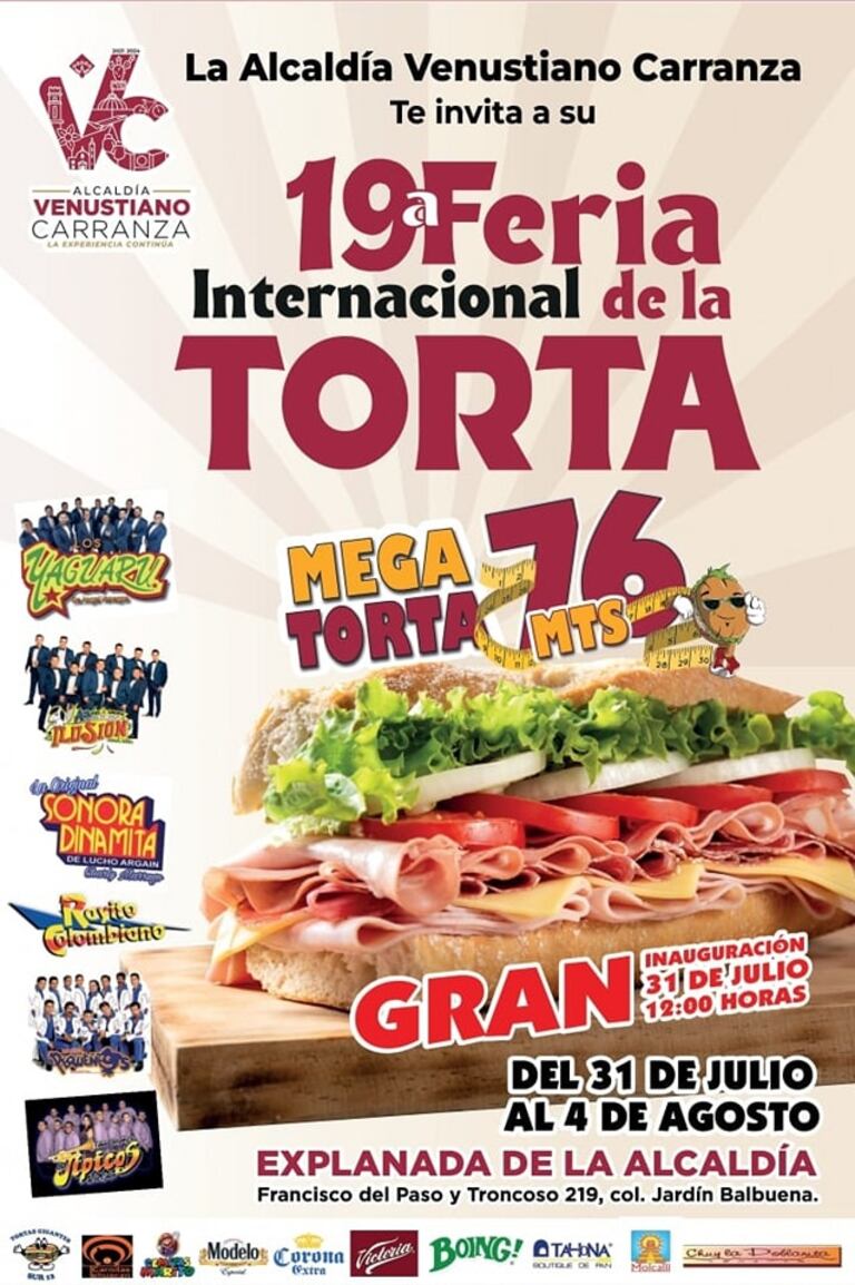 Una imagen informativa de la Feria de la Torta 2024 Alcaldía Venustiano Carranza.