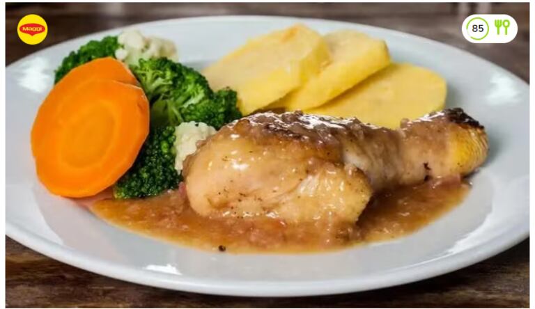 Un rico pollo a la naranja con verduras.