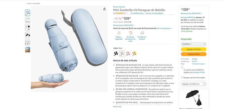 Mini sombrilla de Amazon en oferta