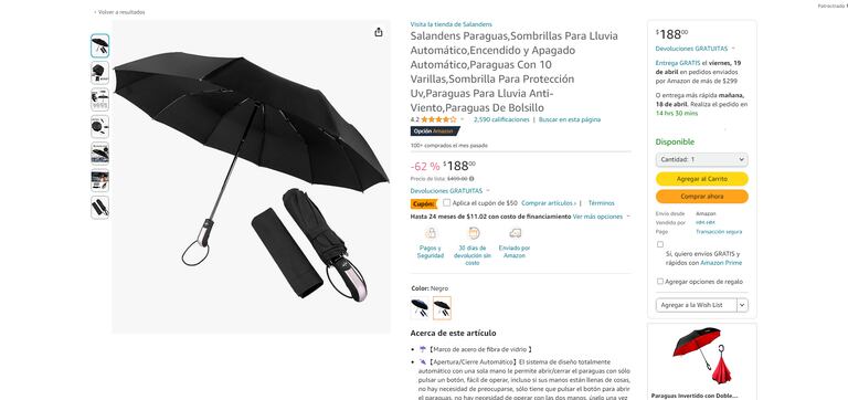 Paraguas automático de Amazon con descuento